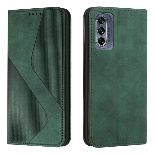 For Motorola Moto G62 5G Skin Feel Magnetic S-type Solid Color Leather Phone Case(Green)