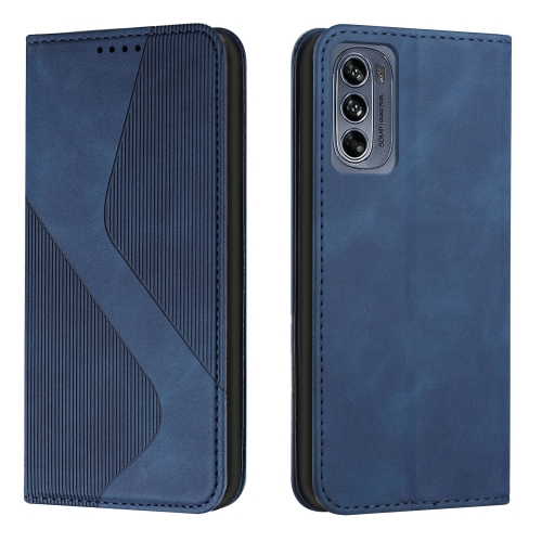 For Motorola Moto G62 5G Skin Feel Magnetic S-type Solid Color Leather Phone Case(Blue)