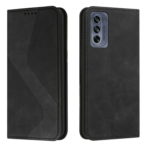 For Motorola Moto G62 5G Skin Feel Magnetic S-type Solid Color Leather Phone Case(Black)