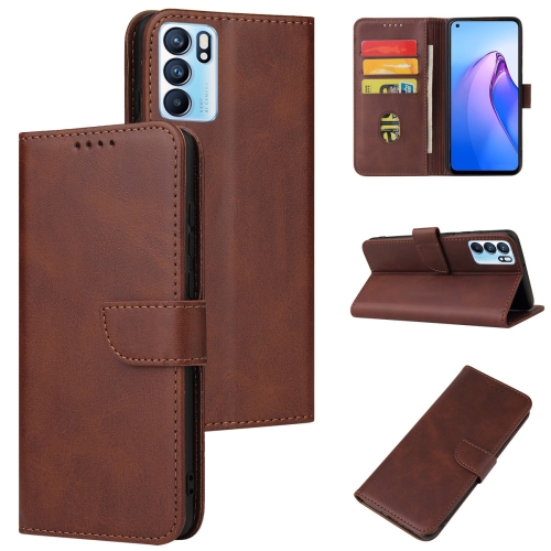 

For OPPO Reno6 4G Calf Texture Buckle Flip Leather Phone Case(Brown)