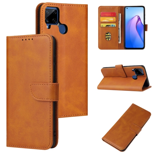 

For Realme C15 Calf Texture Buckle Flip Leather Phone Case(Khaki)