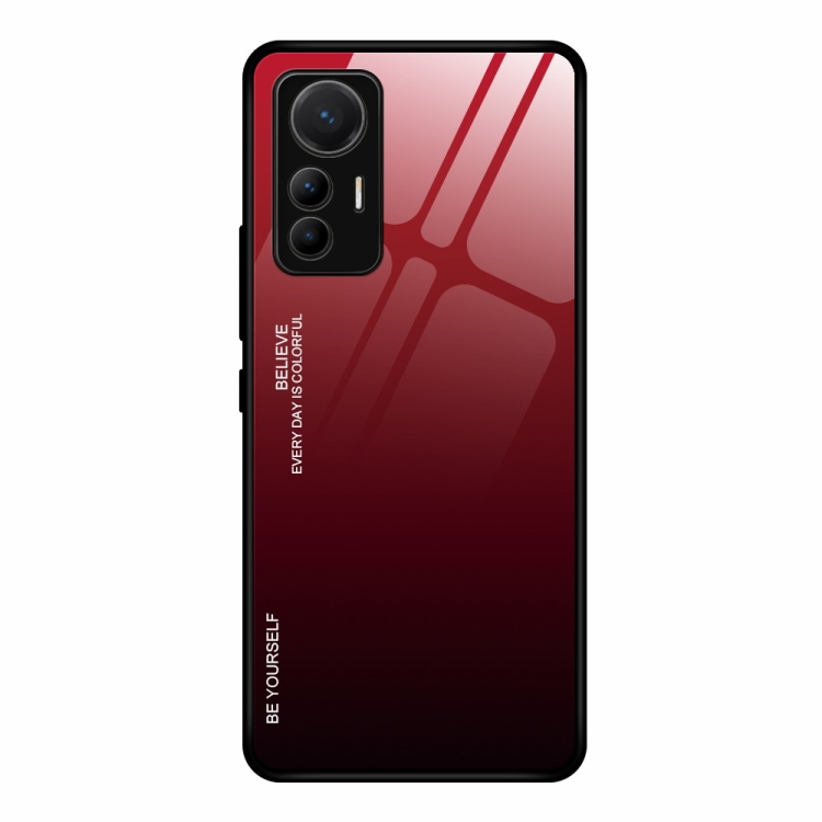 

For Xiaomi 12 Lite Gradient Color Glass Case(Red Black)