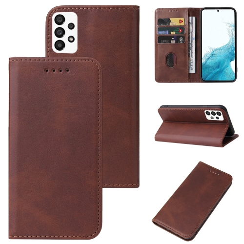 

For Samsung Galaxy A33 5G Calf Texture Magnetic Flip Leather Phone Case(Brown)