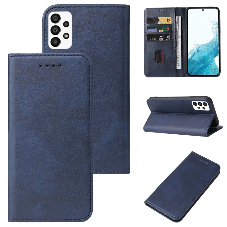 

For Samsung Galaxy A33 5G Calf Texture Magnetic Flip Leather Phone Case(Blue)