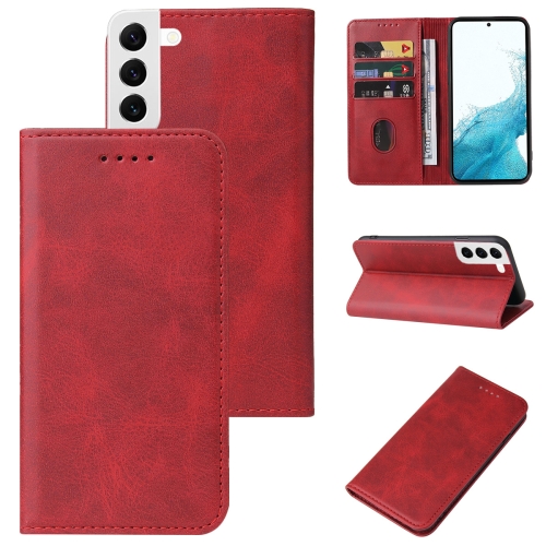 

For Samsung Galaxy S22 5G Calf Texture Magnetic Flip Leather Phone Case(Red)