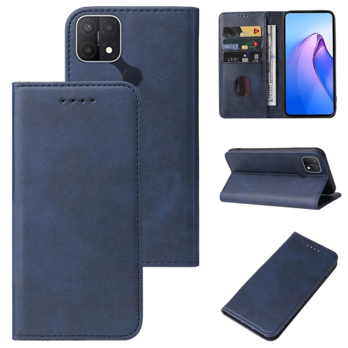

For OPPO A15 Calf Texture Magnetic Flip Leather Phone Case(Blue)