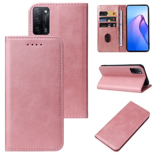 

For OPPO A55 5G Calf Texture Magnetic Flip Leather Phone Case(Rose Gold)