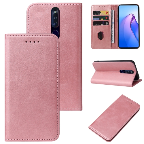 

For OPPO F11 Pro Calf Texture Magnetic Flip Leather Phone Case(Rose Gold)