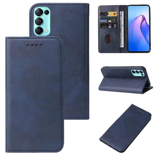 

For OPPO Reno5 Calf Texture Magnetic Flip Leather Phone Case(Blue)