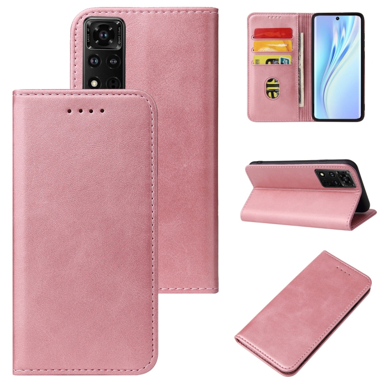 

For Honor V40 5G Calf Texture Magnetic Flip Leather Phone Case(Rose Gold)