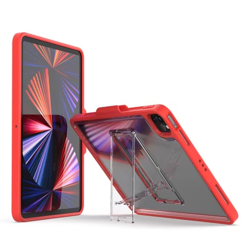 Mutural Transparent Holder Tablet Case For iPad Pro 11 / 2021 / 2020 / 2018(Red)
