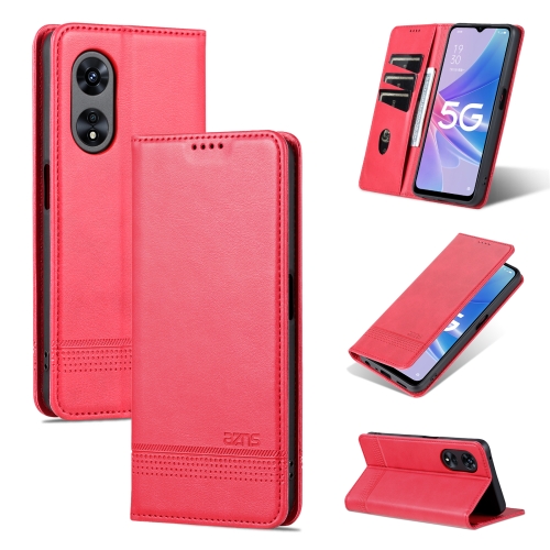 

For OPPO A97 5G AZNS Magnetic Calf Texture Leather Phone Case(Red)