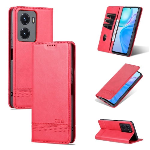 

For vivo Y77 5G AZNS Magnetic Calf Texture Leather Phone Case(Red)