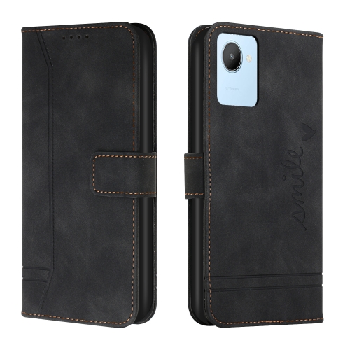 

For Realme C30 Retro Skin Feel Horizontal Flip Leather Phone Case(Black)