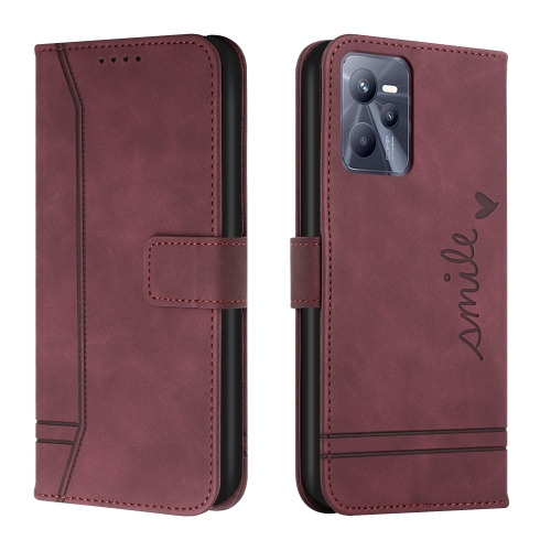 

For Realme C35 Retro Skin Feel Horizontal Flip Leather Phone Case(Wine Red)