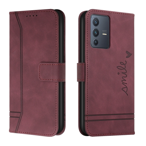 

For vivo V23 5G Retro Skin Feel Horizontal Flip Leather Phone Case(Wine Red)