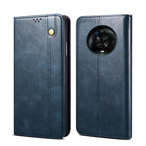 

For Honor Magic4 Pro Simple Wax Crazy Horse Texture Leather Phone Case(Navy Blue)