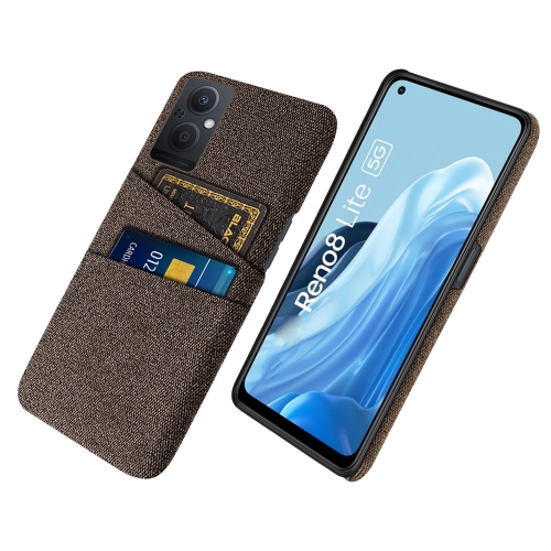 For OPPO Reno8 Lite Cloth Coated Hard Plastic Card Slots Phone Case(Brown)