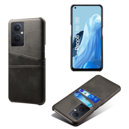 

For OPPO Reno8 Lite Calf Texture Card Slots PC+PU Leather Phone Case(Black)