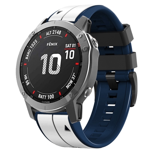 

For Garmin Fenix 7 Vertical Stripes Two-color Silicone Watch Band(White Dark Blue)