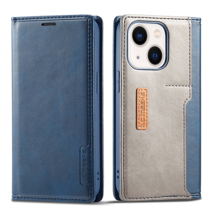 

For iPhone 14 LC.IMEEKE LC-001 Color Matching Frosted Leather Phone Case (Blue)