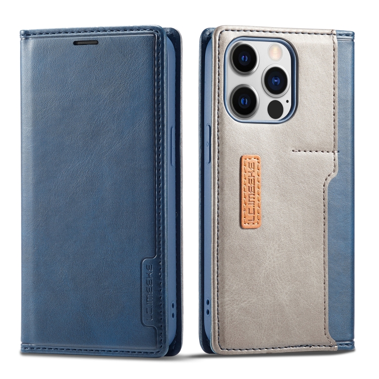 

For iPhone 14 Pro Max LC.IMEEKE LC-001 Color Matching Frosted Leather Phone Case (Blue)