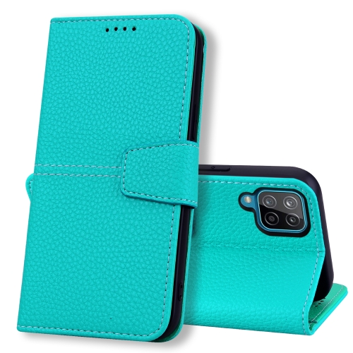 

For Samsung Galaxy A12 Litchi RFID Leather Phone Case(Malachite Blue)