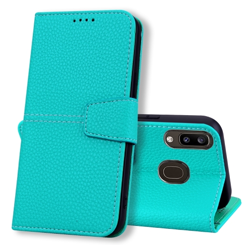 

For Samsung Galaxy A20 / A30 Litchi RFID Leather Phone Case(Malachite Blue)