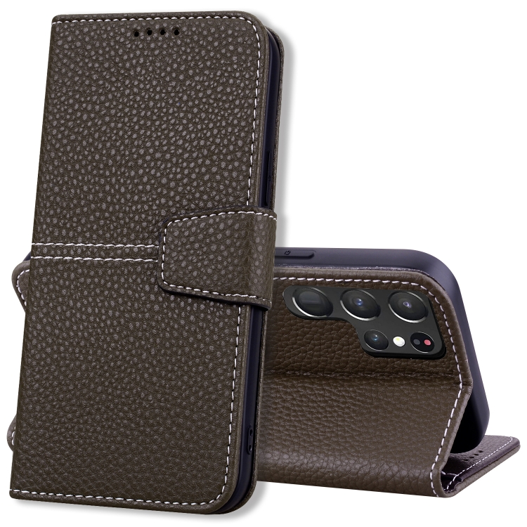 

For Samsung Galaxy S22 Ultra 5G Litchi RFID Leather Phone Case(Khaki)