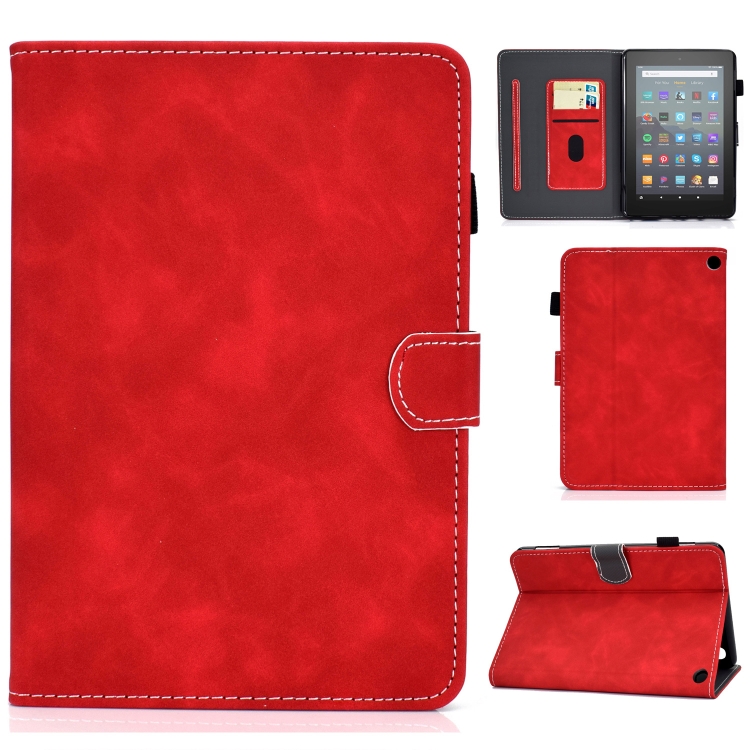

For Amazon Kindle Fire 7 2022 Cowhide Texture Smart Leather Tablet Case(Red)