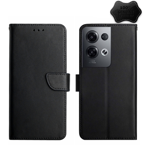 

For OPPO Reno8 Pro+ / Reno8 Pro HT02 Genuine Leather Fingerprint-proof Flip Phone Case(Black)