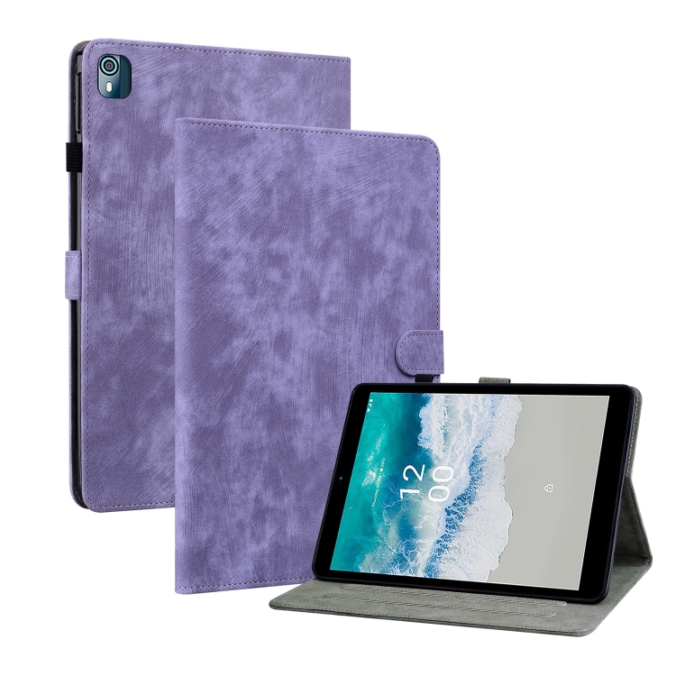 

For Nokia T10 Tiger Pattern PU Tablet Case(Purple)
