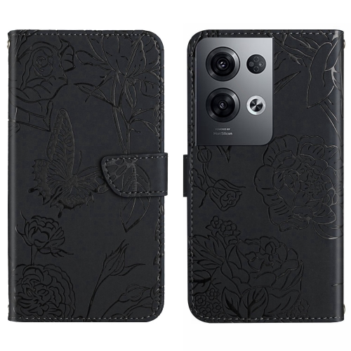 

For OPPO Reno8 Pro+ / Reno8 Pro HT03 Skin Feel Butterfly Embossed Flip Leather Phone Case(Black)