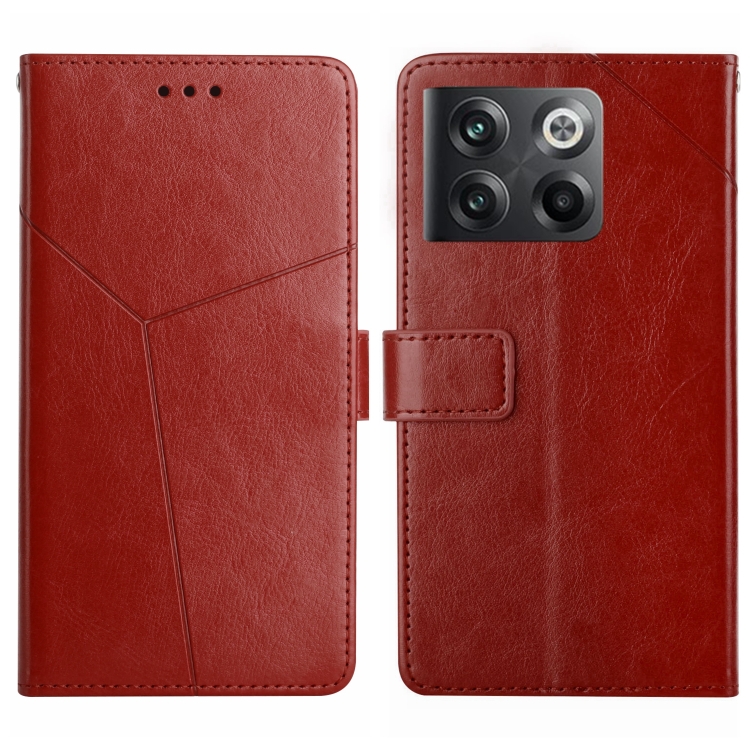 

For OnePlus 10T / Ace Pro HT01 Y-shaped Pattern Flip Leather Phone Case(Brown)