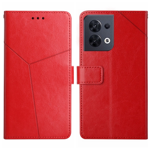 

For OPPO Reno8 5G HT01 Y-shaped Pattern Flip Leather Phone Case(Red)