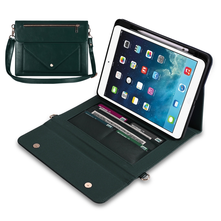 

3-fold Zipper Leather Tablet Case Crossbody Pocket Bag For iPad mini 5 / 4 / 3 / 2 / 1(Green)