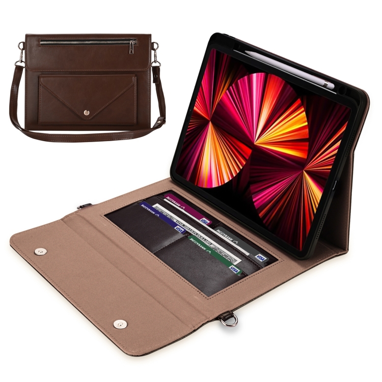 

3-fold Zipper Leather Tablet Case Crossbody Pocket Bag For iPad mini 6(Coffee)