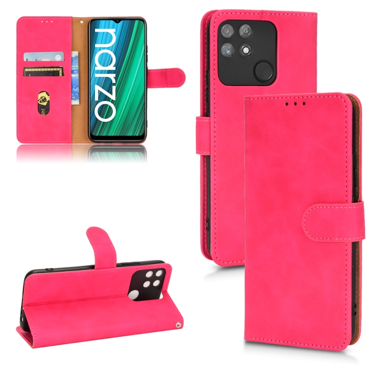 

For Realme Narzo 50A Skin Feel Magnetic Flip Leather Phone Case(Rose Red)