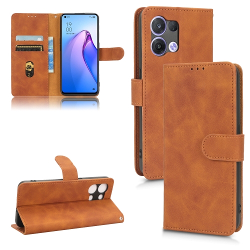 

For OPPO Reno8 5G Skin Feel Magnetic Flip Leather Phone Case(Brown)