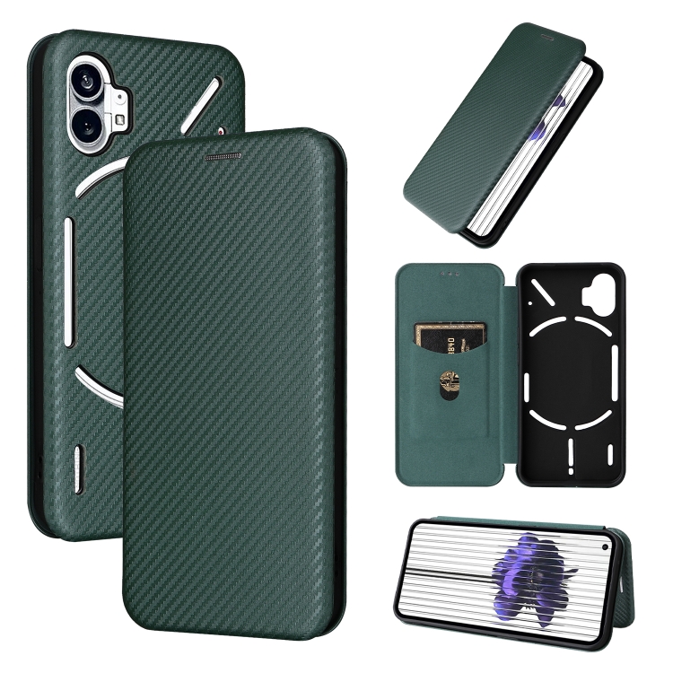 

For Nothing Phone 1 Carbon Fiber Texture Flip Leather Phone Case(Green)