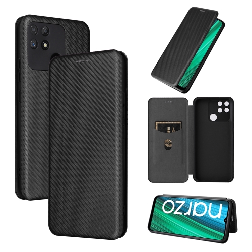 

For Realme Narzo 50A Carbon Fiber Texture Flip Leather Phone Case(Black)