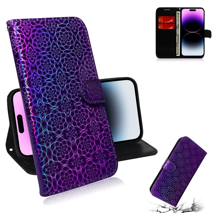 

For iPhone 14 Pro Max Colorful Magnetic Buckle Leather Phone Case (Purple)