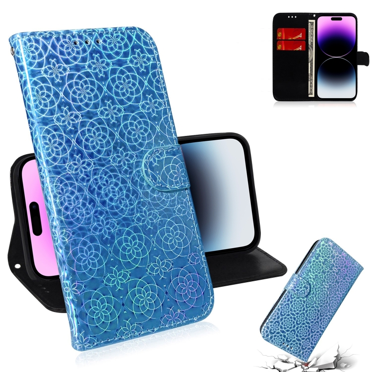 

For iPhone 14 Pro Max Colorful Magnetic Buckle Leather Phone Case (Blue)
