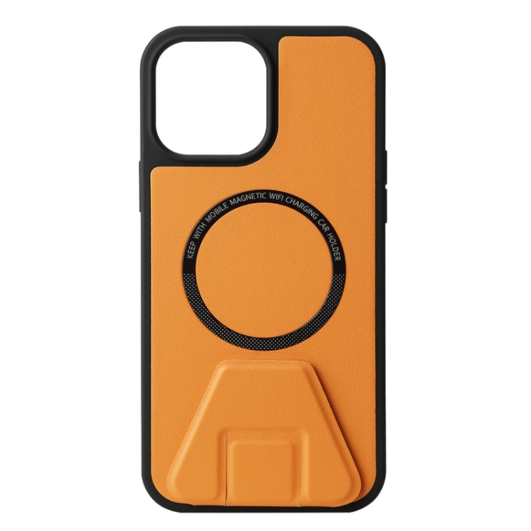 

MagSafe Magnetic Holder Leather Back Phone Case For iPhone 13 Pro(Yellow)