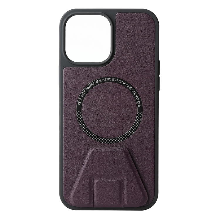 

MagSafe Magnetic Holder Leather Back Phone Case For iPhone 12(Purple)