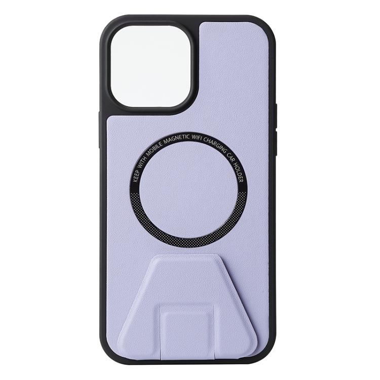 

For iPhone 12 Pro MagSafe Magnetic Holder Leather Back Phone Case(Lavender Purple)