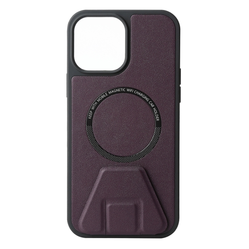 

MagSafe Magnetic Holder Leather Back Phone Case For iPhone 12 Pro(Purple)