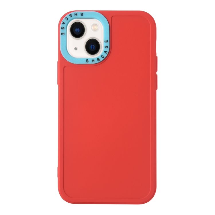 

Color Contrast Lens Frame TPU Phone Case For iPhone 14(Red+Sky Blue)