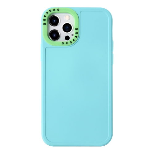 

Color Contrast Lens Frame TPU Phone Case For iPhone 14 Pro(Lake Blue+Green)