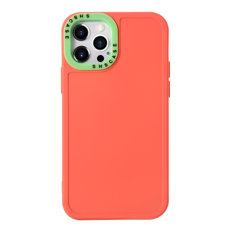 

For iPhone 14 Pro Max Color Contrast Lens Frame TPU Phone Case (Orange+Green)